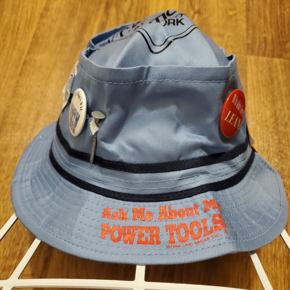 Vintage 90s Mechanic Bucket Hat Adult Large Blue Novelty Laidback‎ 1994 Tools